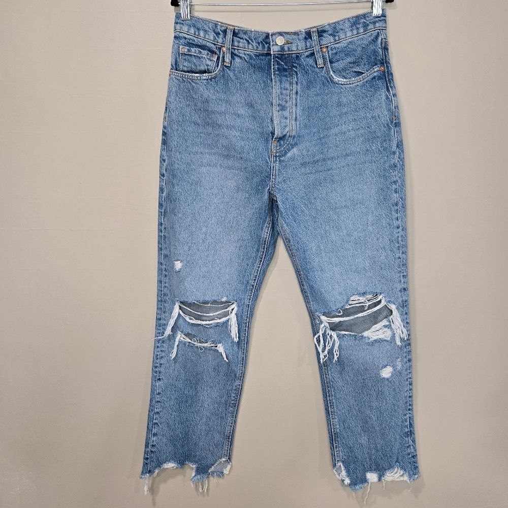 We The Free Distressed Tapered Baggy High Rise Boyfriend Fit Blue Jeans NWOT